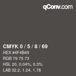 Color code: CMYK 0 / 5 / 8 / 69 | qconv.com