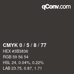 カラーコード: CMYK 0 / 5 / 8 / 77 | qconv.com