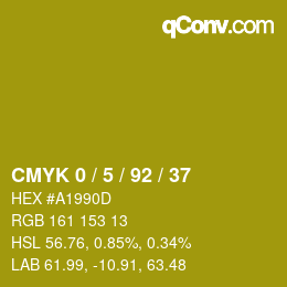 カラーコード: CMYK 0 / 5 / 92 / 37 | qconv.com