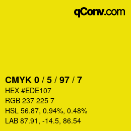 カラーコード: CMYK 0 / 5 / 97 / 7 | qconv.com