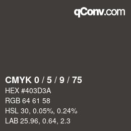 カラーコード: CMYK 0 / 5 / 9 / 75 | qconv.com