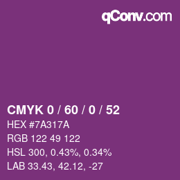 カラーコード: CMYK 0 / 60 / 0 / 52 | qconv.com