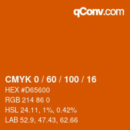 颜色代码: CMYK 0 / 60 / 100 / 16 | qconv.com