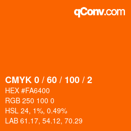 颜色代码: CMYK 0 / 60 / 100 / 2 | qconv.com