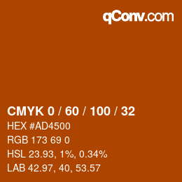 カラーコード: CMYK 0 / 60 / 100 / 32 | qconv.com