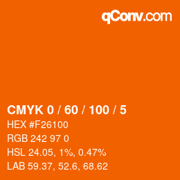 Farbcode: CMYK 0 / 60 / 100 / 5 | qconv.com