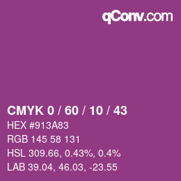 カラーコード: CMYK 0 / 60 / 10 / 43 | qconv.com