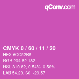 カラーコード: CMYK 0 / 60 / 11 / 20 | qconv.com