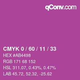 カラーコード: CMYK 0 / 60 / 11 / 33 | qconv.com