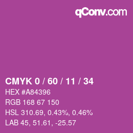 カラーコード: CMYK 0 / 60 / 11 / 34 | qconv.com