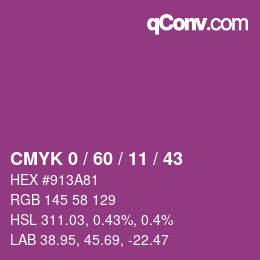 カラーコード: CMYK 0 / 60 / 11 / 43 | qconv.com