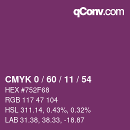 カラーコード: CMYK 0 / 60 / 11 / 54 | qconv.com