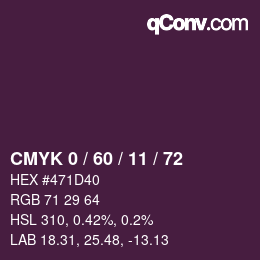 カラーコード: CMYK 0 / 60 / 11 / 72 | qconv.com