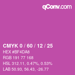 カラーコード: CMYK 0 / 60 / 12 / 25 | qconv.com