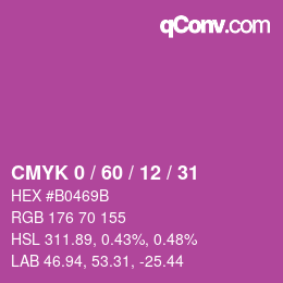 Code couleur: CMYK 0 / 60 / 12 / 31 | qconv.com