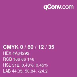 カラーコード: CMYK 0 / 60 / 12 / 35 | qconv.com
