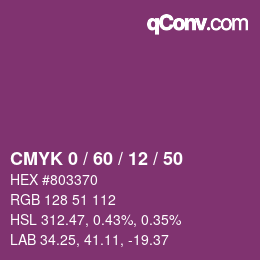 カラーコード: CMYK 0 / 60 / 12 / 50 | qconv.com