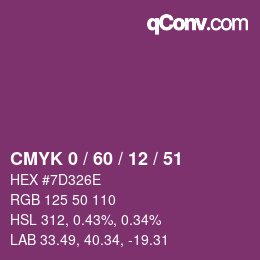 カラーコード: CMYK 0 / 60 / 12 / 51 | qconv.com