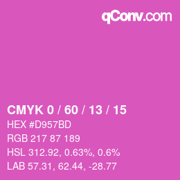 カラーコード: CMYK 0 / 60 / 13 / 15 | qconv.com
