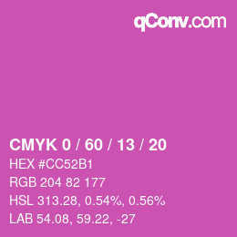 カラーコード: CMYK 0 / 60 / 13 / 20 | qconv.com