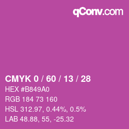 カラーコード: CMYK 0 / 60 / 13 / 28 | qconv.com