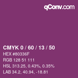 Color code: CMYK 0 / 60 / 13 / 50 | qconv.com