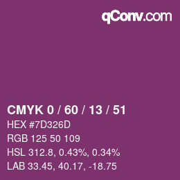 カラーコード: CMYK 0 / 60 / 13 / 51 | qconv.com