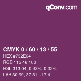 カラーコード: CMYK 0 / 60 / 13 / 55 | qconv.com