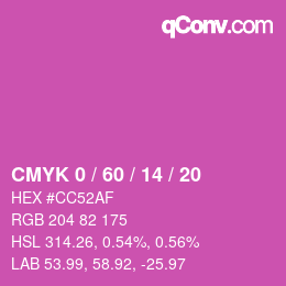 カラーコード: CMYK 0 / 60 / 14 / 20 | qconv.com
