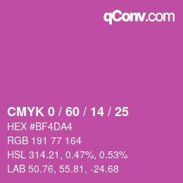 カラーコード: CMYK 0 / 60 / 14 / 25 | qconv.com