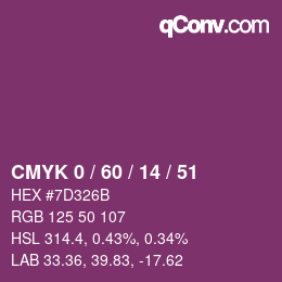 カラーコード: CMYK 0 / 60 / 14 / 51 | qconv.com