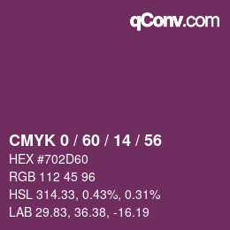 カラーコード: CMYK 0 / 60 / 14 / 56 | qconv.com