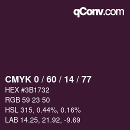 カラーコード: CMYK 0 / 60 / 14 / 77 | qconv.com
