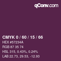 カラーコード: CMYK 0 / 60 / 15 / 66 | qconv.com