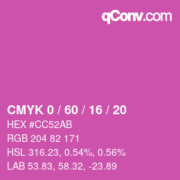 カラーコード: CMYK 0 / 60 / 16 / 20 | qconv.com