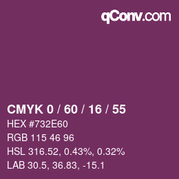 カラーコード: CMYK 0 / 60 / 16 / 55 | qconv.com