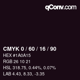 カラーコード: CMYK 0 / 60 / 16 / 90 | qconv.com