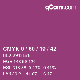 カラーコード: CMYK 0 / 60 / 19 / 42 | qconv.com