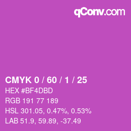カラーコード: CMYK 0 / 60 / 1 / 25 | qconv.com