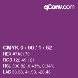 Color code: CMYK 0 / 60 / 1 / 52 | qconv.com