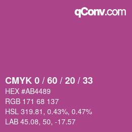 カラーコード: CMYK 0 / 60 / 20 / 33 | qconv.com