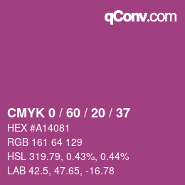 カラーコード: CMYK 0 / 60 / 20 / 37 | qconv.com
