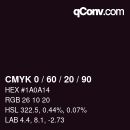 カラーコード: CMYK 0 / 60 / 20 / 90 | qconv.com