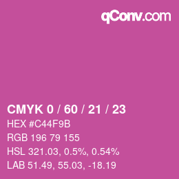 カラーコード: CMYK 0 / 60 / 21 / 23 | qconv.com