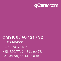 カラーコード: CMYK 0 / 60 / 21 / 32 | qconv.com