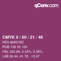 カラーコード: CMYK 0 / 60 / 21 / 46 | qconv.com