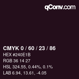 カラーコード: CMYK 0 / 60 / 23 / 86 | qconv.com