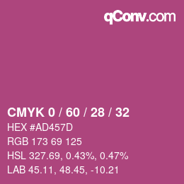 カラーコード: CMYK 0 / 60 / 28 / 32 | qconv.com