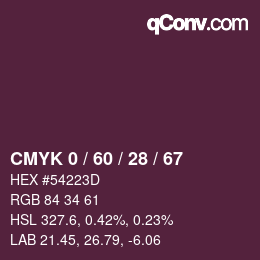 カラーコード: CMYK 0 / 60 / 28 / 67 | qconv.com