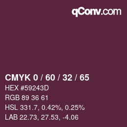 カラーコード: CMYK 0 / 60 / 32 / 65 | qconv.com